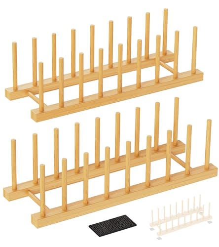 Bamboo Dish Drying Rack, 2 Pack Wooden Storage Hol... (2 Pack | Bamboo)
