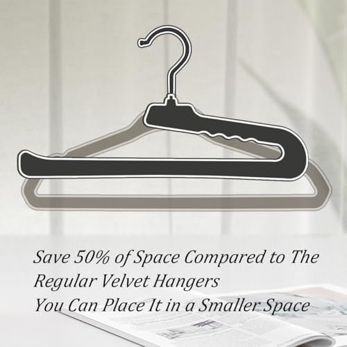 Velvet Pant Hangers Open End,32 Pack Non Slip Black Felt Trouser Hangers | Slim & Sleek Heavy Duty Space Saving Closet Hangers with 360° Swivel Hook,Tank Top for Shorts,Jeans,Suit Pants,Towel