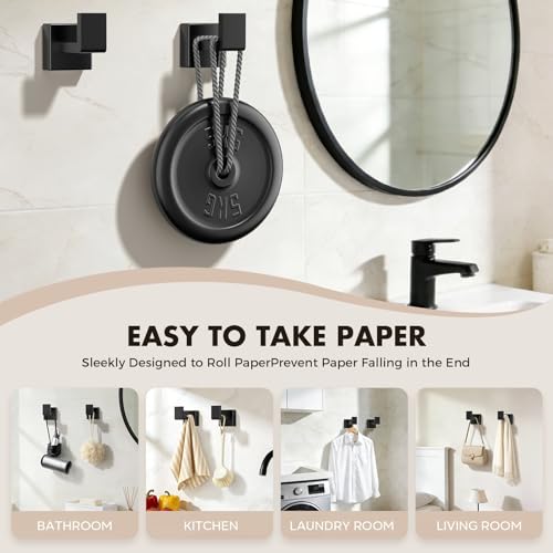 5-Pieces Matte Black Bathroom Accessories Set, 16 Inch Bath Towel Bar Set | Stainless Steel, Towel Ring, Toilet Paper Holder, Robe Hooks, Towel Racks for Bathroom Wall Mounted, Bathroom Hardware Set