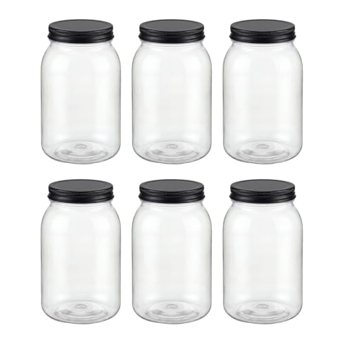 novelinks 32 oz Plastic Mason Jars and Clear Plastic Jars with Lids 32 oz