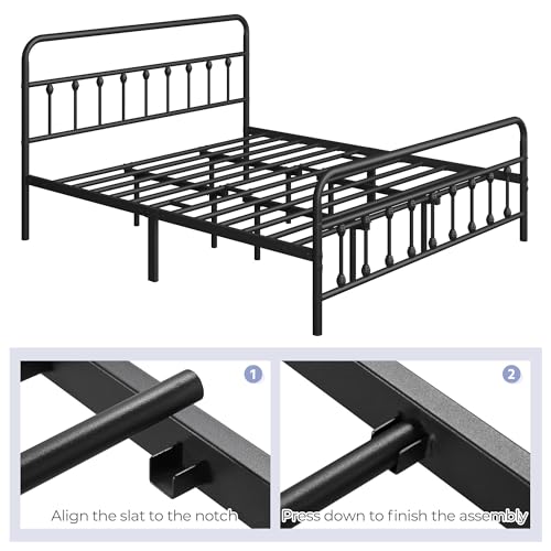 Yaheetech King Bed Frame with Headboard, Victorian Vintage Black Iron