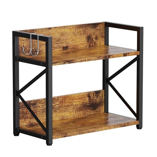 RUILALIFE 2 Tier Kitchen Counter Shelf Organizer, Coffee Bar Station Organizer for Countertop,Space Saving Spice Rack, Desk Shelf Riser, Coffee Bar Accessories(Rustic Brown, Medium)