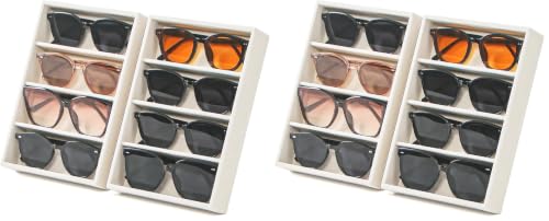 Byken 2 Pcs Sunglasses Organizer,4 Grid Eyeglass Jewelry Storage Tray for Drawer,Beige White