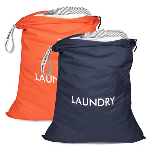 WiseBoy 2 Pack Travel Laundry Bags for Dirty Clothes, Laundry Bag, Zippered | Water-Resistant Nylon Wet Dry Bag, Odor-Proof Washable Pouch for Gym, Swimming, College Dorm & Suitcase Organization