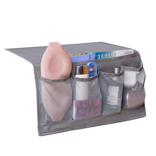 Houseify Slumber & Stow Hanging Bedside Caddy Organizer, 5 Pockets | Bed caddy, couch caddy, mesh storage for phones, tablets, remotes, books, glasses, bunk beds, RVs, dorm rooms, 10"x17.3"