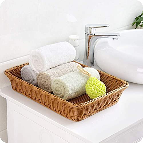2 Pack Woven Bread Basket, Plastic Wicker Fruit Baskets 15.7 x 11.4 Inch, Imitation Rattan Food Serving Trays for Vegetables, Kitchen, Restaurant, Outdoor, Brown