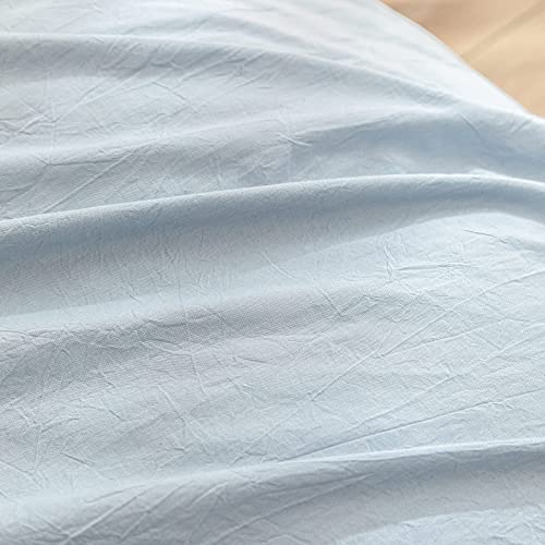 BESTOUCH Cotton Solid Duvet Cover Set Linen Feel Cornflower Blue Queen | Washed Cotton, Linen Feel, Soft Wrinkle Texture, Hidden Zipper, 8 Ties, Breathable Lightweight Durable Comfy, 3Pcs No Insert