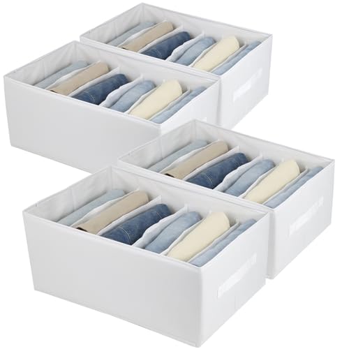 Fordonral Extra Large Clothes Closet Organizer 6 Compartments for Jean Sweater Sheets to Shirt - Divided Clothing Storage Boxes for Closet, Wordrobe, Bedroom, Shelf (4pc White)