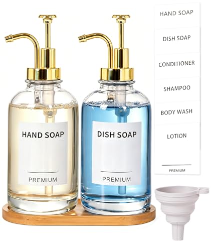 Dish Soap Dispenser for Kitchen, Hand Glass Soap D... (2 Count | Gold)