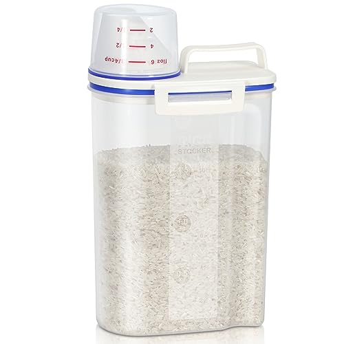 TBMax Rice Container 4 Lbs / 2 Kg Rice Dispenser with Measuring Cup, BPA-Free Plastic Kitchen Pantry Food Storage Holder for Oatmeal Flour Grain, Small Pet Cat Dog Food Container