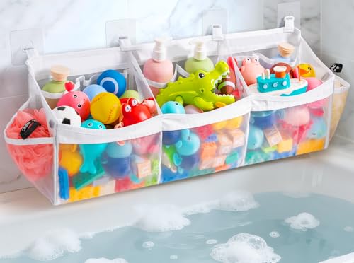 Extra Large Bath Toy Organizer with 3 Compartments... (White)