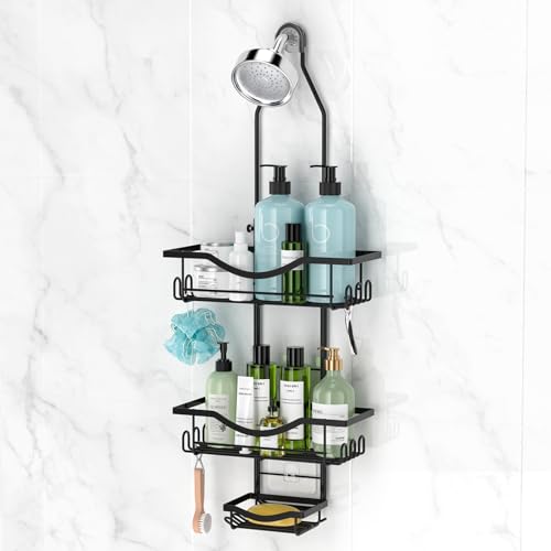 Adjustable Shower Caddy Hanging Rustproof Shower O... (Black | Stainless Steel)