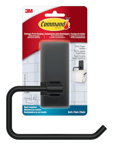 Toilet Paper Holder, Matte Black, 1 Holder, 2 Stri... (Black | Glass)