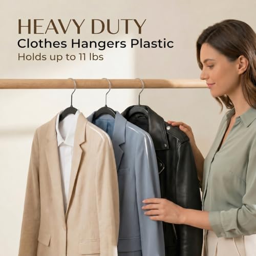 Plastic Hangers 50 Pack, Heavy Duty Plastic Hangers for Clothes | Non-velvet Slim Hangers with 360ยฐ Swivel Hook & Clothes Thin Hanger - Durable Coat Hangars, Space Saving Hanger - Black
