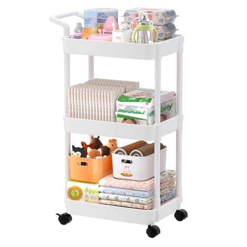 Baby Diaper Caddy, Plastic Movable Cart for Newbor...