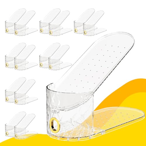 Shoe Slots Organizer, 15 Pack - Adjustable Shoe Stacker for Closet Storage, Clear Double Layer Space Saver, Durable and Stackable Shoe Holder for Sneakers Heels and Flat