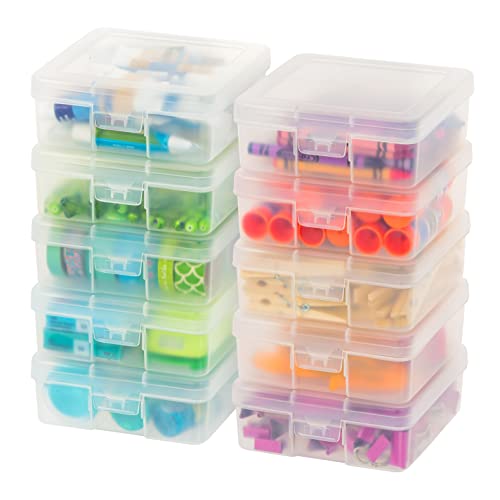 IRIS USA Clear Cases |Made in USA| Plastic Box Organizers (10-Pack)- Small | Bead Storage Organizing Containers with Snap Lid for Arts, Crafts, Ephemera, Stickers, & Dance Cheer