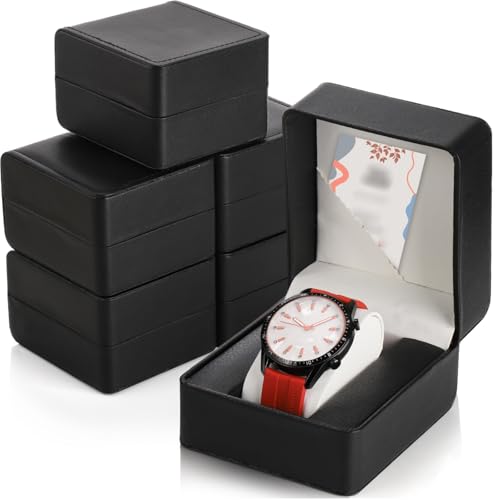 Noamus 6 Pack PU Leather Watch Gift Box, Single Watch Storage Case with Removable Pillow, Portable Black Wristwatch Display Box, Premium Luxury Travel Pocket Watch Case for Men and Women