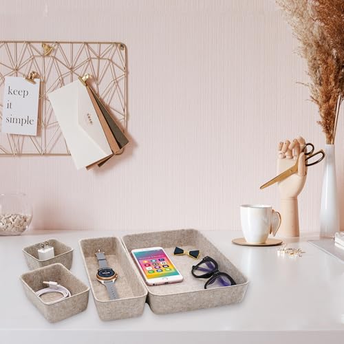 8pc Nordic Minimalist Desk Organizer Tray Beige Oatmeal Storage | Sustainable material soft yet sturdy,multi-purpose storage, sleek minimalist lifestyle
