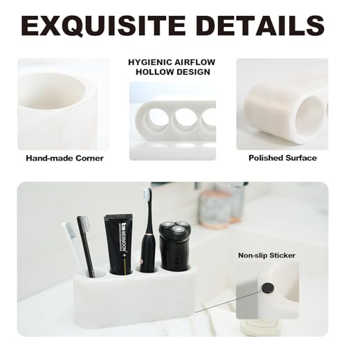 BCS Toothbrush Holder for Bathrooms, 4 Slots Marble Toothbrush and Toothpaste Holder Stand Bathroom Organizer Countertop for Electric Toothbrush, Floss, Razor, Comb - Karibib Ice