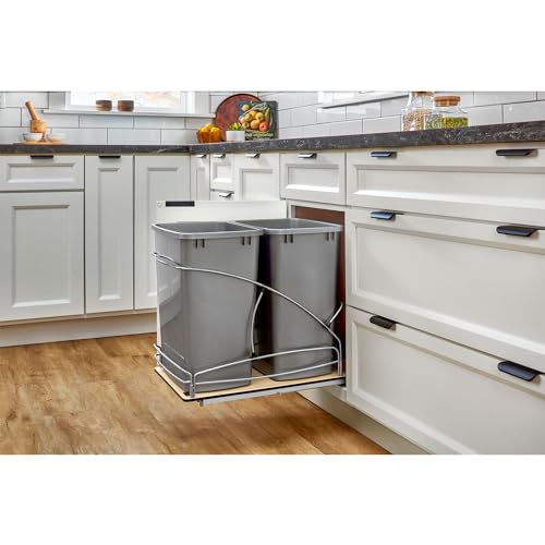 Rev-A-Shelf Double Pullout Trash Can w/Soft-Close Slides, 14.5" Min Opening | Large Capacity Garbage/ Recycling Waste Bins for Under Kitchen Cabinets, Heavy Gauge Wire Construction, 54WC-1835SC-17-1