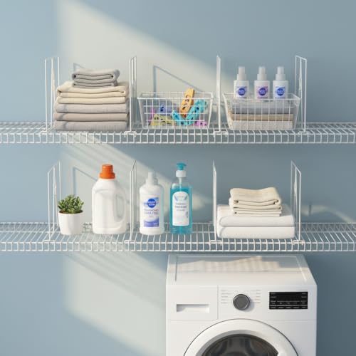 Wire Shelf Dividers, White, 12" Deep, 12" Height, 8 Pack | Closet Organization & Storage Organizer, No Tool Installation, Metal Shelf Accessories