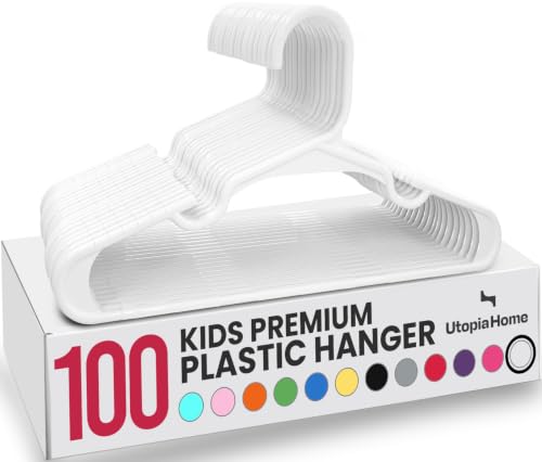 Utopia Home Kids Hangers 100 Pack – 11.5 Inch Baby Closet Hangers White | Plastic baby hangers | Fits children's & infant clothes | Gentle on delicate garments