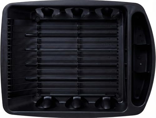 Tribello Sink Dish Drying Rack, Heavy Duty Hard Plastic Drying Rack, Dish Drainer for Kitchen Counter with Drainboard Set, with Silverware Holder - 18 x 13 x 6 (Black) - Made in USA