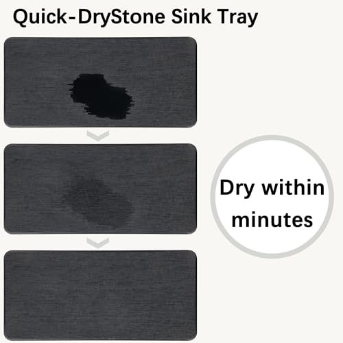 NiuYichee 2 Pcs Water Absorbing Stone Trays, Kitchen/Bathroom Sink Soap Dish, Diatomite Tray Used for Hand Soap & Cosmetic Bottles in The Modern Home, 4" W x 8.3" L, Dark Gray