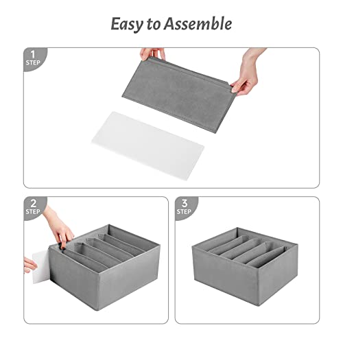 Jeans Drawer Organizers for Clothing, 5 Compartment Wardrobe Storage Box, Washable Clothes Organizer for Folded Clothes, Jeans, Pants, Leggings, t-shirts(Grey)