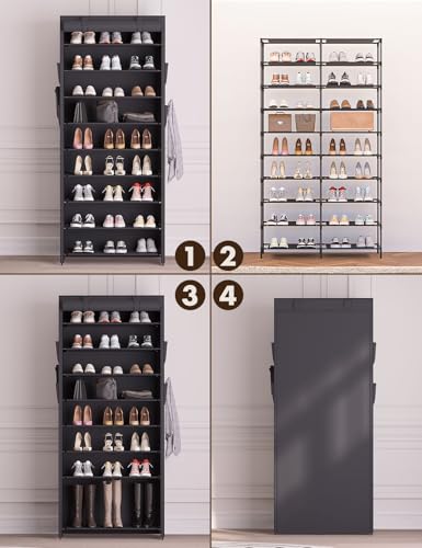 Shoe Rack with Covers - 9 Tiers Tall Shoe Rack Organizer Large Capacity Shoe Shelf Lightweight, and Space-Saving Shoe Rack is Perfect for Storing Shoes in Garages, Hallways, and Balconies