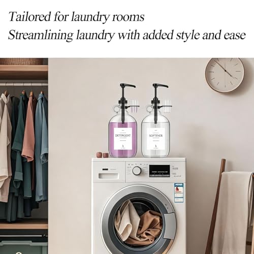 2 Pcs Glass Liquid Laundry Detergent Dispenser with Cup Holders, Half Gallon Dispenser for Laundry Room (64 oz. Each), Laundry Detergent Bottles with Pump Dispenser - (Black Pumps)