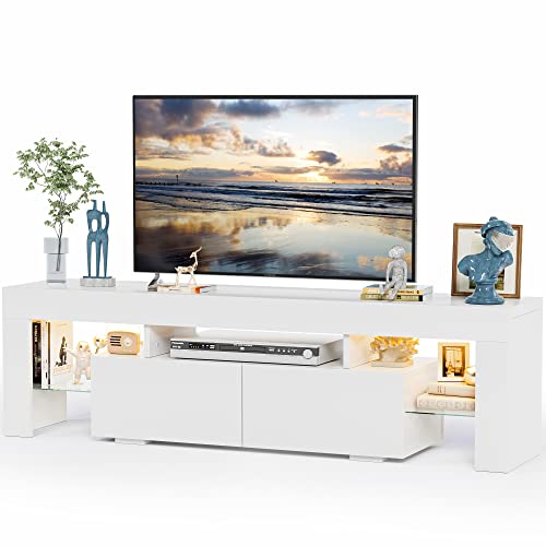 TV Stand with LED Lights, Modern Entertainment Cen... (White | Engineered Wood)