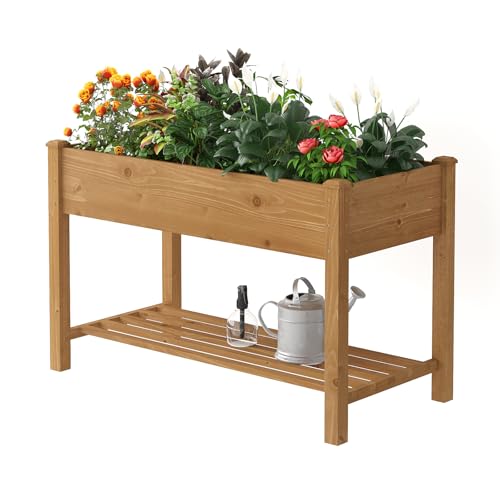 Wooden Planter Elevated Wooden Raised Garden Bed w... (Brown | Fir Wood)