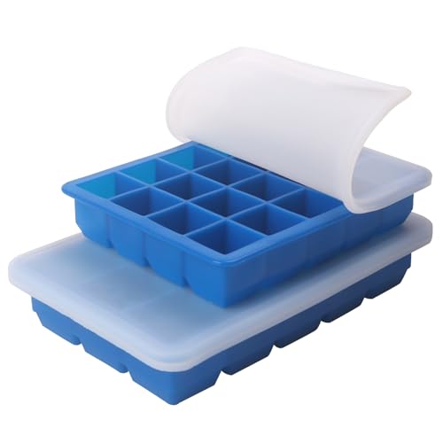 1 Tbsp & 2 Tbsp Silicone Freezer Molds - Perfect for Storing Garlic, Herbs, Ginger, Pesto, Tomato Paste, Lemon Juice,Vegetable Purees,Purees and More - Silicone Food Freezer Tray (Blue 2 Pack)
