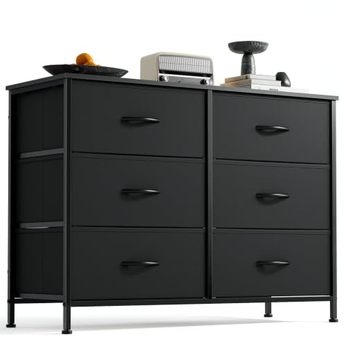 6 Drawer Dresser for Bedroom, Wide Storage Chest o... (Black)