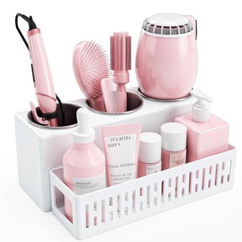 Hair Tool Organizer, Detachable Hair Dryer Holder... (White)