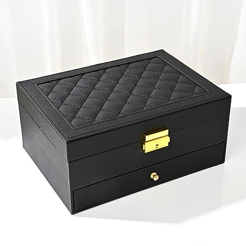 Jewelry Box for Women Girls, Two Layers Jewelry Or... (Black)