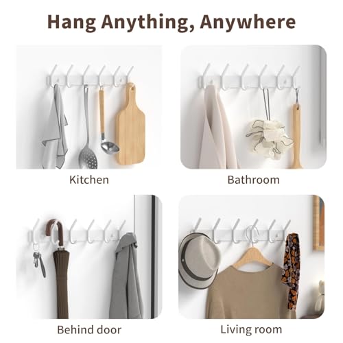 Coat Rack Wall Mount Hooks - 15 Inch White Metal 6-Hook Rack(2 Pack) | Modern Kids Room, Entryway & Bathroom Hanger for Towels, Coats, Purses, Bags