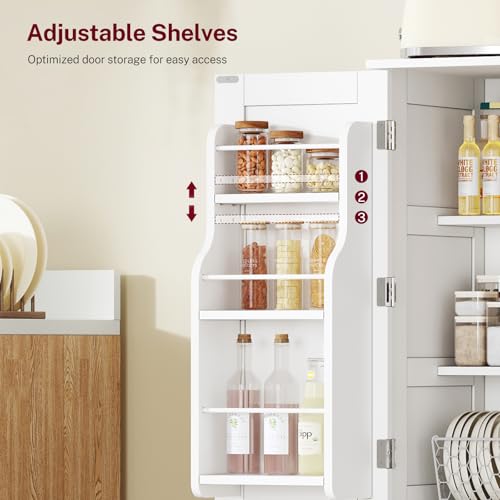 43'H Pantry Cabinet with 4 Doors, Kitchen Cabinet with 6 Door Shelves, Storage Cabinet-Kitchen Pantry for Living Room, Dining Room, Bathroom, White