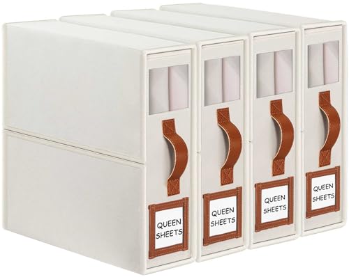 Bed Sheet Organizers and Storage 4 Pack (Queen & K... (4 Count | Beige)