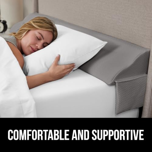 GORILLA GRIP Patented Bed Wedge Pillow for Headboard Gap, Filler Between Mattress Gaps, Comfortable Supportive High Density Cushioned Foam Pillows, Stay in Place Gripping Dots, Twin/XL Soft Gray