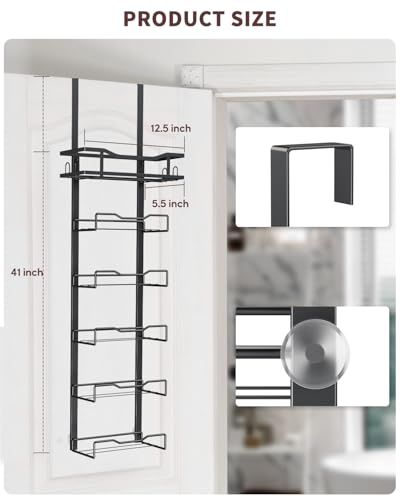 Aetyord Hanging Towel Racks for Bathroom No Drill - 6-Tier Over The Door Bath Towel Storage Organizer for Small Bathrooms - Tiered Back of Door Towel Holder Hanger for Rolled Towels RV Camper Black