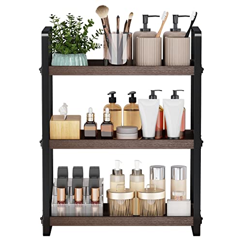 Bathroom Counter Organizer, Bathroom Counter Shelf... (Brown 3 Tier | Wood)