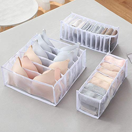 TOPARCHERY Foldable Bra & Underwear Organizer - 3 Set Drawer Divider Storage for Bras, Socks, Ties - White