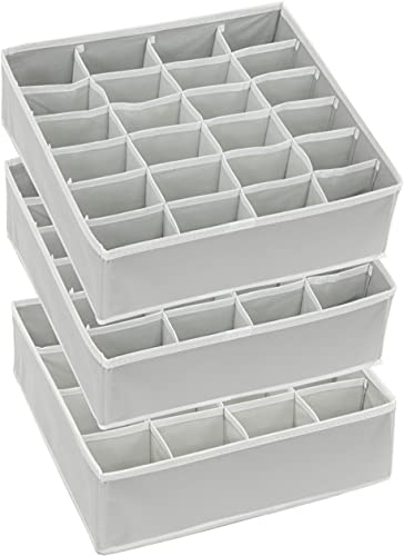 Simple Houseware Sock Drawer Organizer, 3 Pack, Gray | for Dresser/Closet/Bedroom, 2 Pack 24 Cell & 1 Pack 16 Cell
