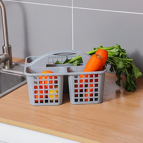Portable Shower Caddy Basket Plastic Storage Basket with Compartments Grey | Sturdy Large Capacity Cleaning Supplies Organizer Divided Tool Bin for Bathroom Kitchen Bedroom College Dorm Essentials