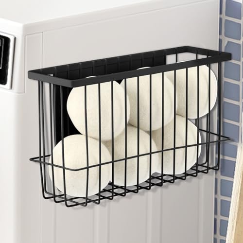 Magnetic Dryer Ball Holder for Laundry Room Dryer Ball Organization, Magnetic Lint Bin for Laundry Room Wool Dryer Ball Organizer, Iron Dryer Ball Container for Laundry Room Storage(Black)