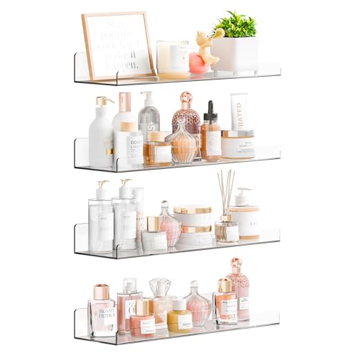 4 Pack 15" Acrylic Shelves for Wall,Bathroom,Bedro... (Clear | Acrylic)