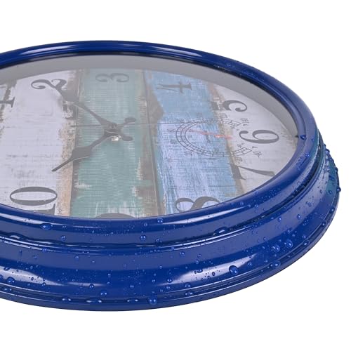 Large Outdoor Clock Waterproof with Thermometer Vintage Rustic Coastal Clock for Pool Garden Patio (16 Inch)
